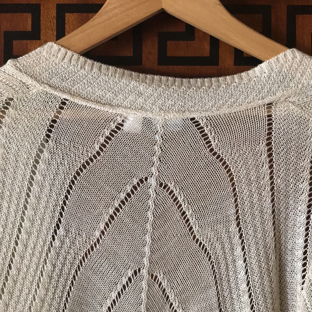 Basic Editions XXL Cream Open Front Cardigan Chevron Knit Long Sleeve - Picture 10 of 11